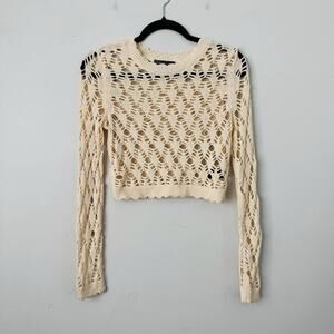 Christian Lacroix Beige Knit Long Sleeve Cropped Blouse Women’s Size XS